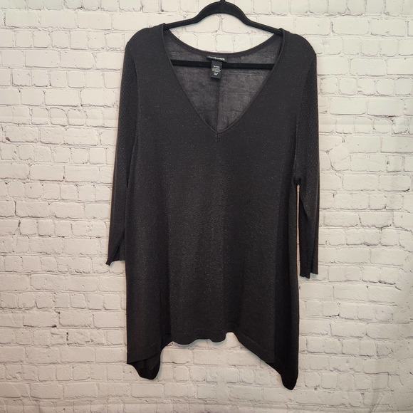Lane Bryant Women's Black Metallic Sweater V-neck Shark-bite hem Tunic 18/20W - Picture 1 of 6